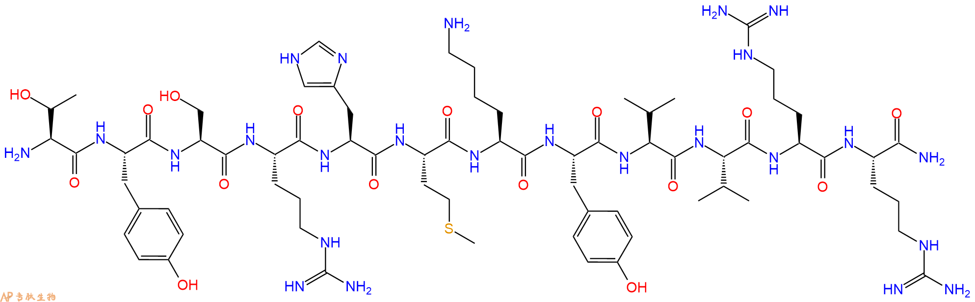 专肽生物产品H2N-Thr-Tyr-Ser-Arg-His-Met-Lys-Tyr-Val-Val-Arg-Arg-CONH2