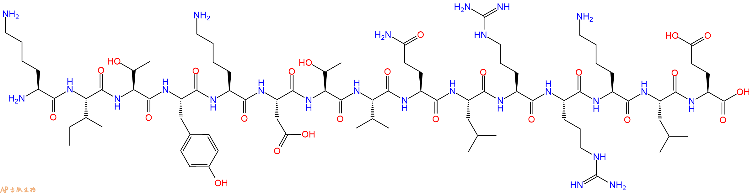 专肽生物产品H2N-Lys-Ile-Thr-Tyr-Lys-Asp-Thr-Val-Gln-Leu-Arg-Arg-Lys-Leu-Glu-OH