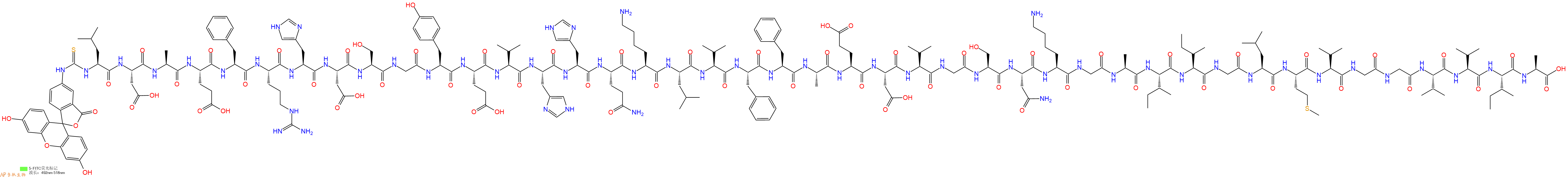专肽生物产品5FITC-Leu-Asp-Ala-Glu-Phe-Arg-His-Asp-Ser-Gly-Tyr-Glu-Val-His-His-Gln-Lys-Leu-Val-Phe-Phe-Ala-Glu-Asp-Val-Gly-Ser-Asn-Lys-Gly-Ala-Ile-Ile-Gly-Leu-Met-Val-Gly-Gly-Val-Val-Ile-Ala-OH