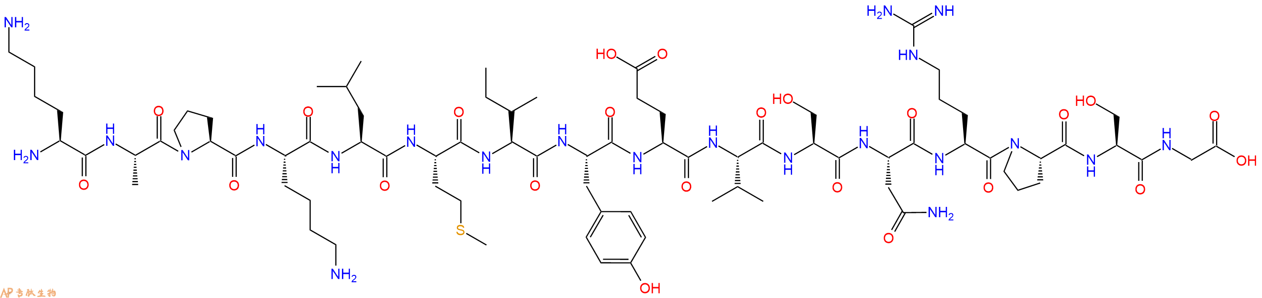 专肽生物产品H2N-Lys-Ala-Pro-Lys-Leu-Met-Ile-Tyr-Glu-Val-Ser-Asn-Arg-Pro-Ser-Gly-OH