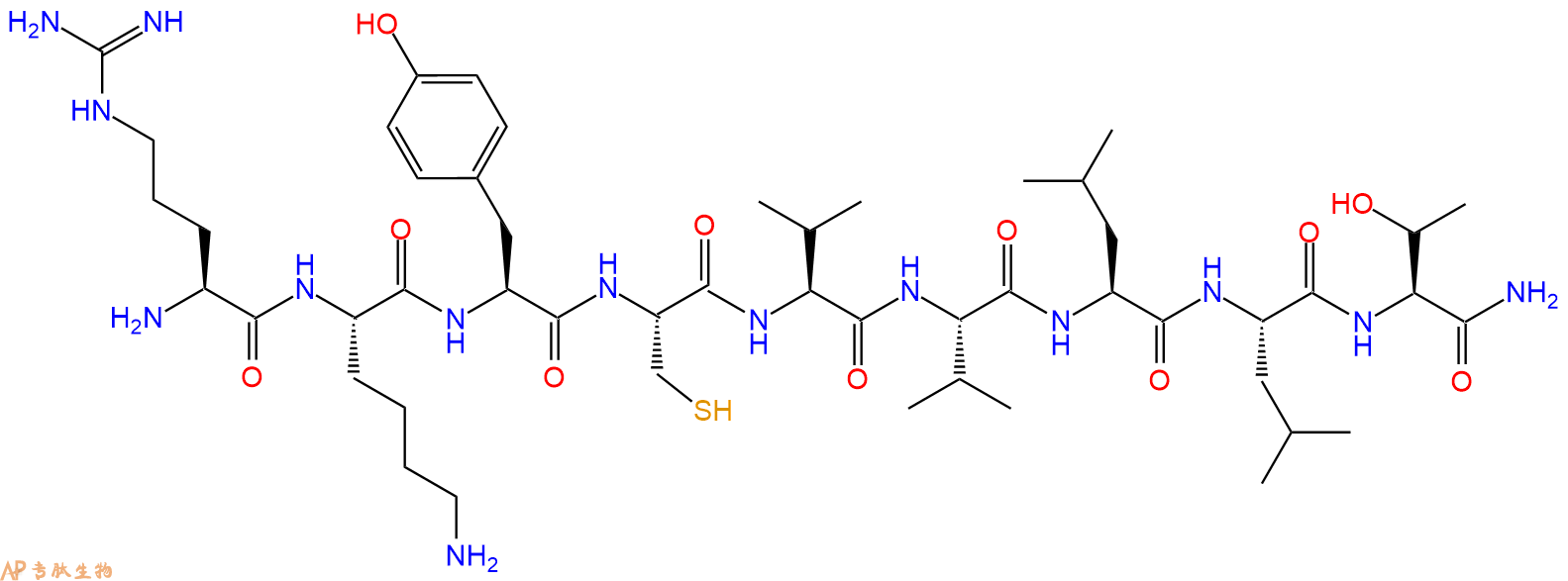 专肽生物产品H2N-Arg-Lys-Tyr-Cys-Val-Val-Leu-Leu-Thr-CONH2