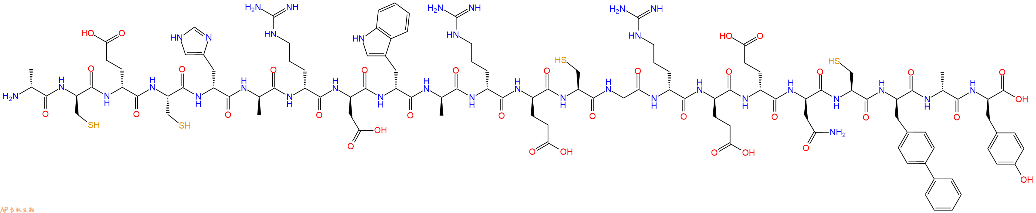专肽生物产品H2N-DAla-DCys-DGlu-Cys-DHis-DAla-DArg-DAsp-DTrp-DAla-DArg-DGlu-Cys-Gly-DArg-DGlu-DGlu-DAsn-Cys-DBip-DAla-DTyr-OH