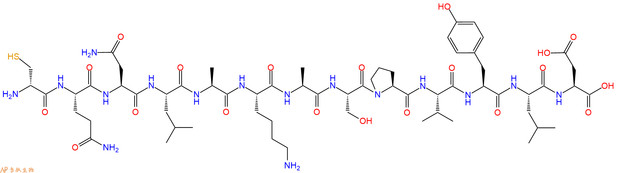 专肽生物产品H2N-DCys-Gln-Asn-Leu-Ala-Lys-Ala-Ser-Pro-Val-Tyr-Leu-Asp-OH
