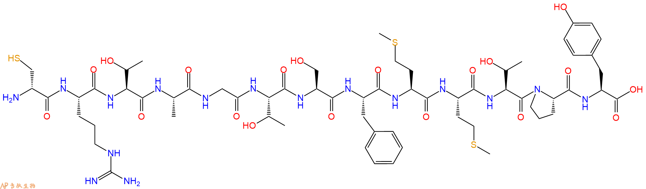 专肽生物产品H2N-DCys-Arg-Thr-Ala-Gly-Thr-Ser-Phe-Met-Met-Thr-Pro-Tyr-OH