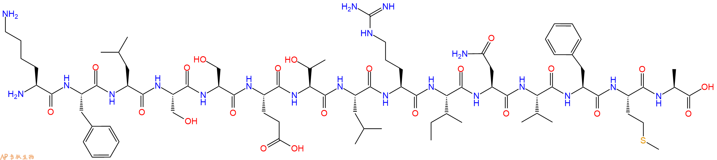 专肽生物产品H2N-Lys-Phe-Leu-Ser-Ser-Glu-Thr-Leu-Arg-Ile-Asn-Val-Phe-Met-Ala-OH