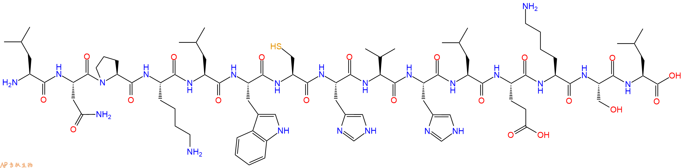 专肽生物产品H2N-Leu-Asn-Pro-Lys-Leu-Trp-Cys-His-Val-His-Leu-Glu-Lys-Ser-Leu-OH