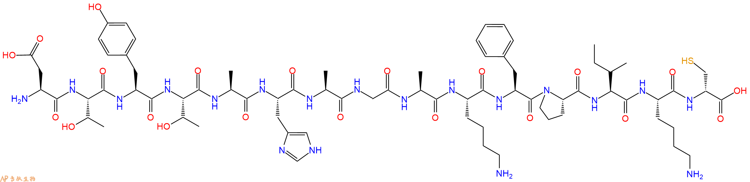 专肽生物产品H2N-Asp-Thr-Tyr-Thr-Ala-His-Ala-Gly-Ala-Lys-Phe-Pro-Ile-Lys-DCys-OH