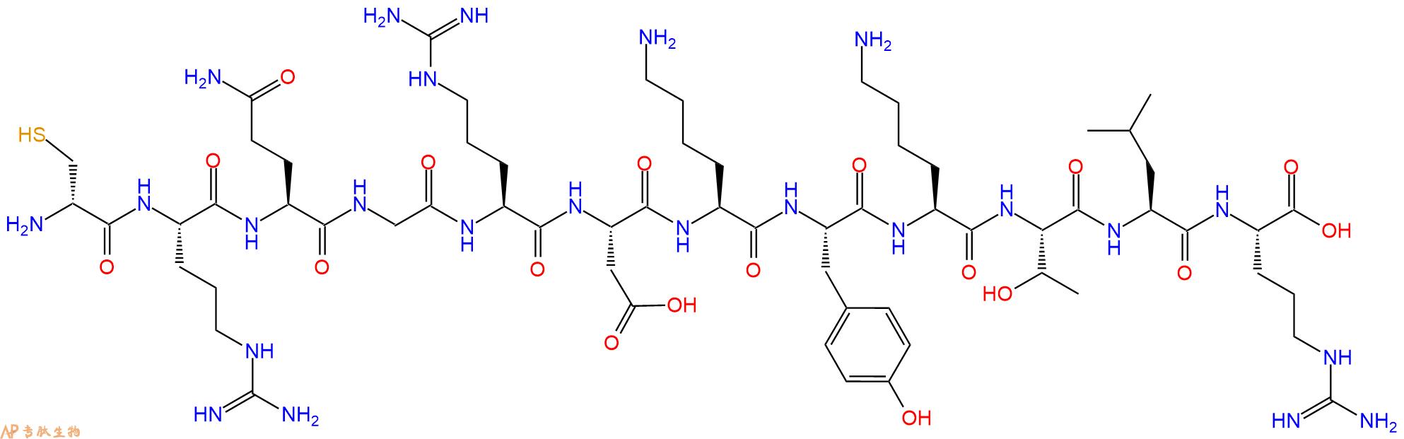 专肽生物产品H2N-DCys-Arg-Gln-Gly-Arg-Asp-Lys-Tyr-Lys-Thr-Leu-Arg-OH