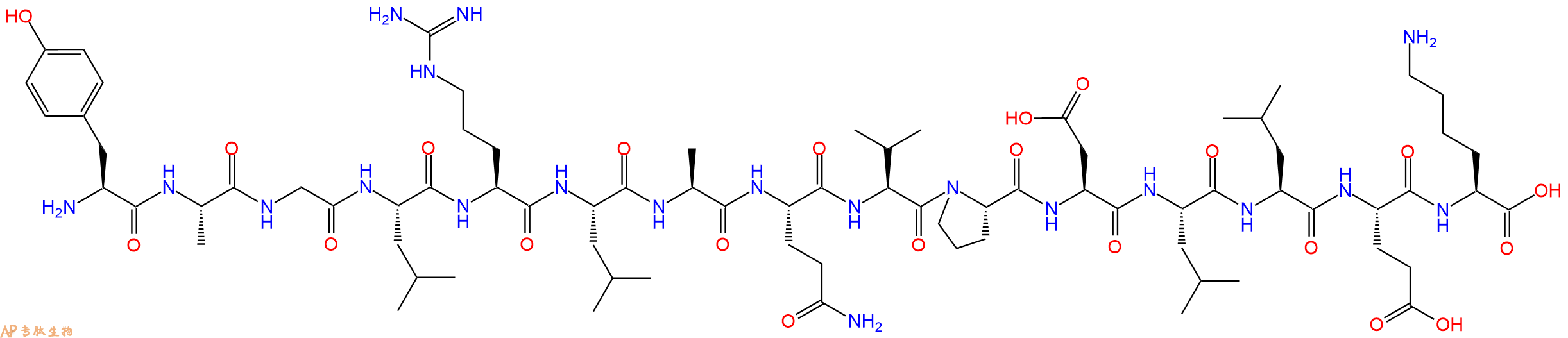 专肽生物产品H2N-Tyr-Ala-Gly-Leu-Arg-Leu-Ala-Gln-Val-Pro-Asp-Leu-Leu-Glu-Lys-OH