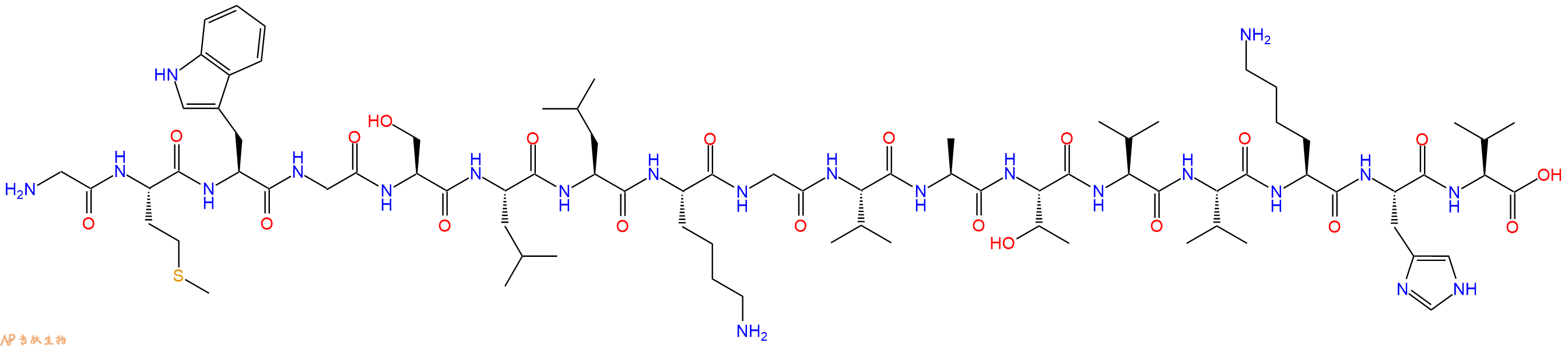 专肽生物产品H2N-Gly-Met-Trp-Gly-Ser-Leu-Leu-Lys-Gly-Val-Ala-Thr-Val-Val-Lys-His-Val-OH