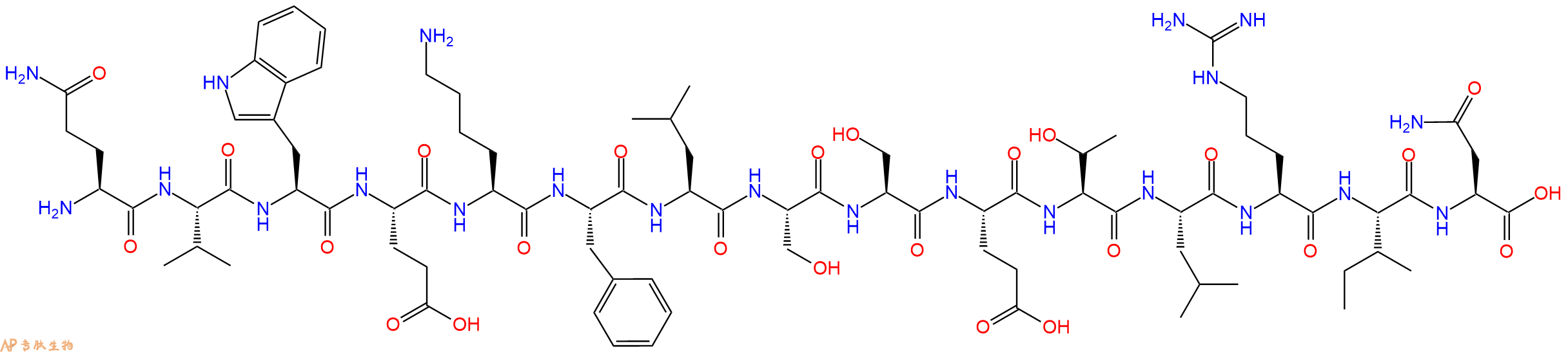 专肽生物产品H2N-Gln-Val-Trp-Glu-Lys-Phe-Leu-Ser-Ser-Glu-Thr-Leu-Arg-Ile-Asn-OH