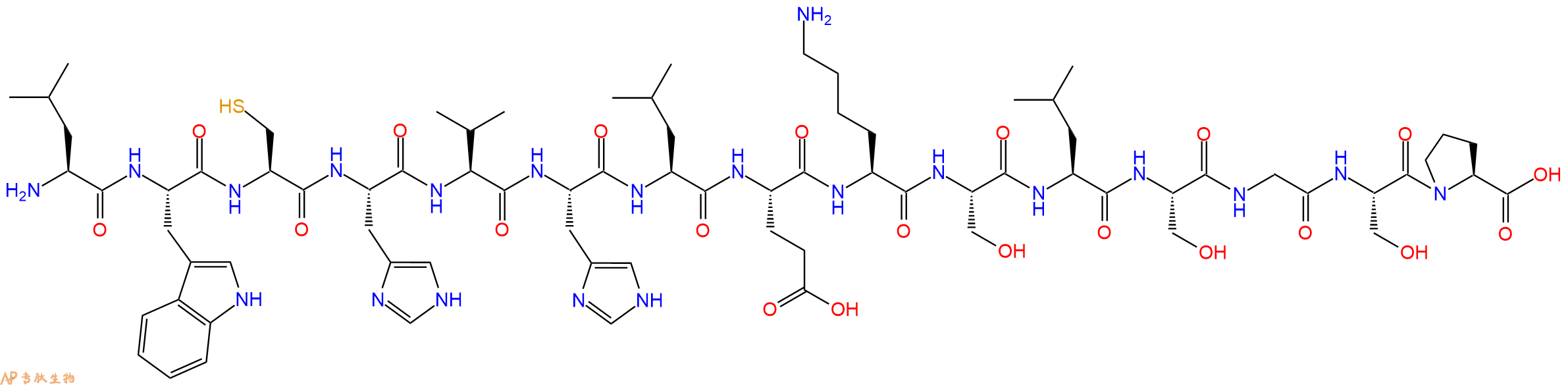 专肽生物产品H2N-Leu-Trp-Cys-His-Val-His-Leu-Glu-Lys-Ser-Leu-Ser-Gly-Ser-Pro-OH