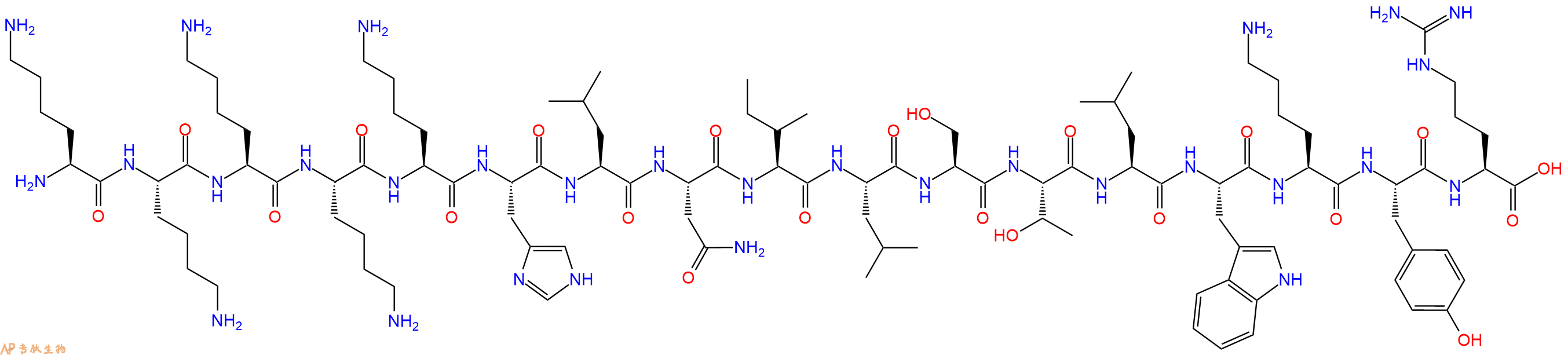 专肽生物产品H2N-Lys-Lys-Lys-Lys-Lys-His-Leu-Asn-Ile-Leu-Ser-Thr-Leu-Trp-Lys-Tyr-Arg-OH