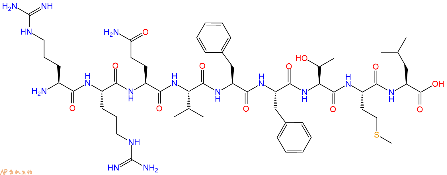 专肽生物产品H2N-Arg-Arg-Gln-Val-Phe-Phe-Thr-Met-Leu-OH