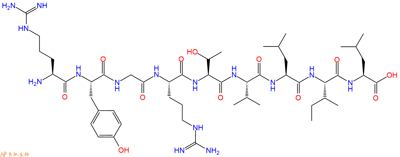 专肽生物产品H2N-Arg-Tyr-Gly-Arg-Thr-Val-Leu-Ile-Leu-OH