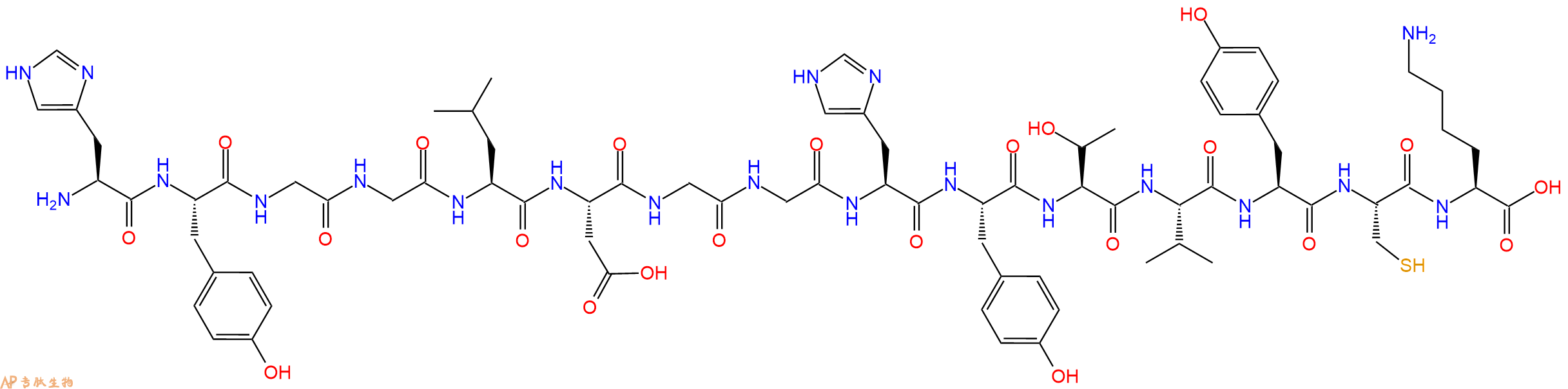专肽生物产品H2N-His-Tyr-Gly-Gly-Leu-Asp-Gly-Gly-His-Tyr-Thr-Val-Tyr-Cys-Lys-OH