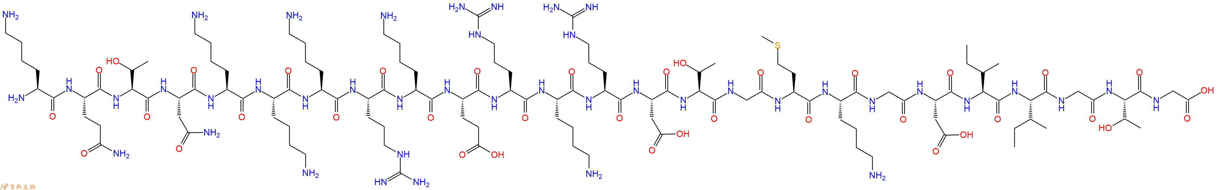 专肽生物产品H2N-Lys-Gln-Thr-Asn-Lys-Lys-Lys-Arg-Lys-Glu-Arg-Lys-Arg-Asp-Thr-Gly-Met-Lys-Gly-Asp-Ile-Ile-Gly-Thr-Gly-OH