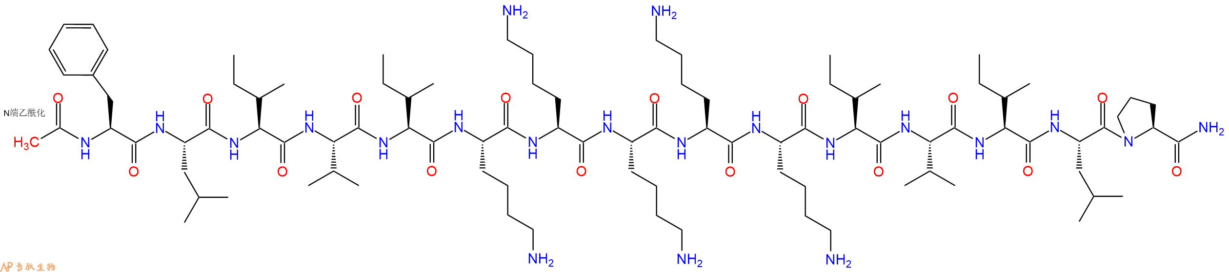专肽生物产品Ac-Phe-Leu-Ile-Val-Ile-Lys-Lys-Lys-Lys-Lys-Ile-Val-Ile-Leu-Pro-CONH2