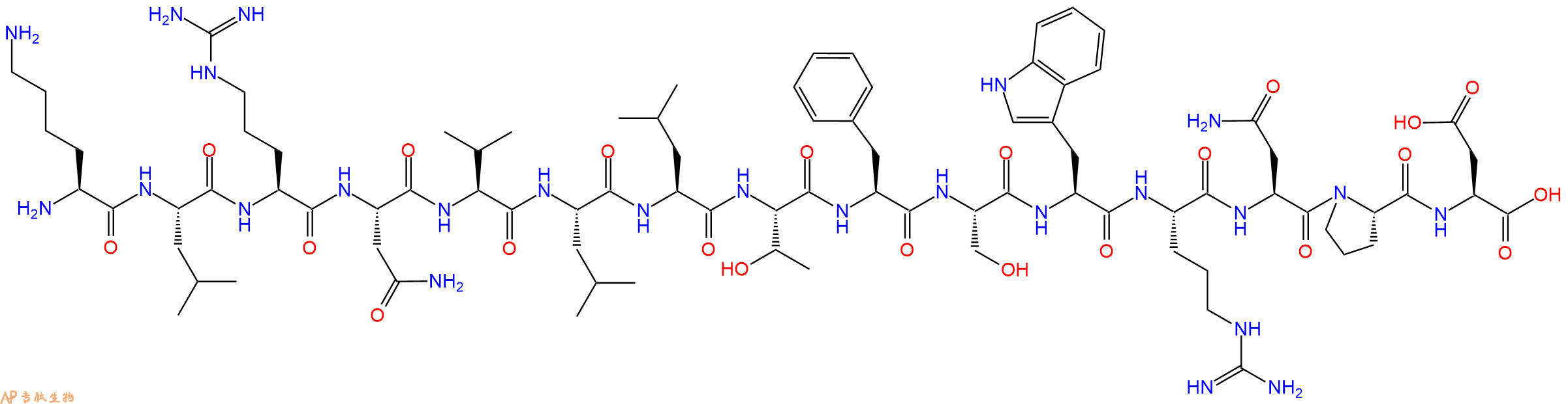 专肽生物产品H2N-Lys-Leu-Arg-Asn-Val-Leu-Leu-Thr-Phe-Ser-Trp-Arg-Asn-Pro-Asp-OH