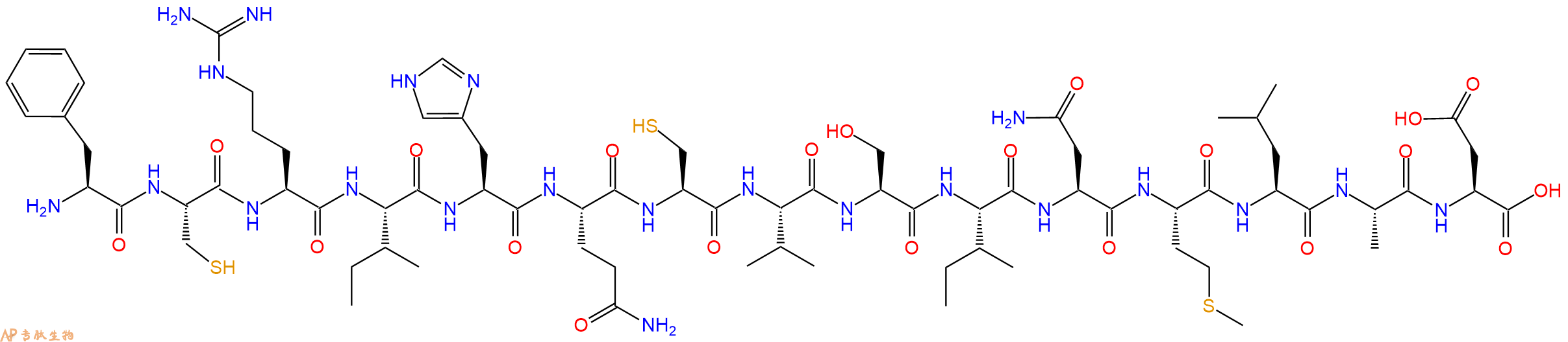 专肽生物产品H2N-Phe-Cys-Arg-Ile-His-Gln-Cys-Val-Ser-Ile-Asn-Met-Leu-Ala-Asp-OH