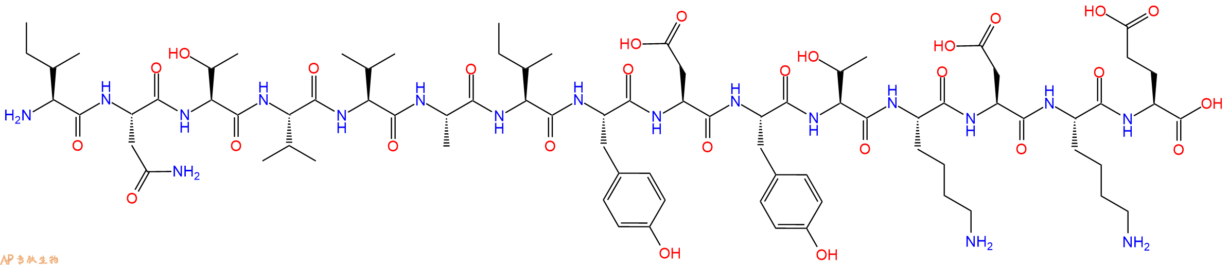 专肽生物产品H2N-Ile-Asn-Thr-Val-Val-Ala-Ile-Tyr-Asp-Tyr-Thr-Lys-Asp-Lys-Glu-OH