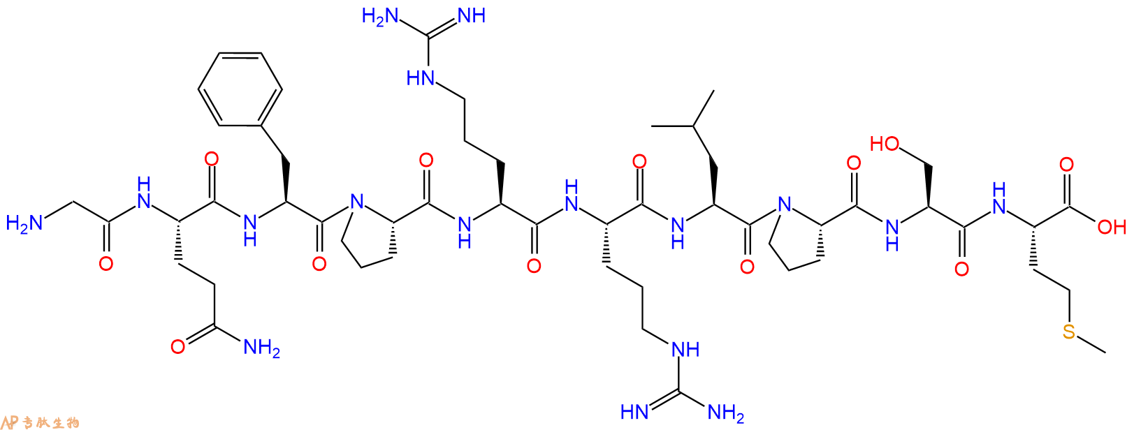 专肽生物产品H2N-Gly-Gln-Phe-Pro-Arg-Arg-Leu-Pro-Ser-Met-OH