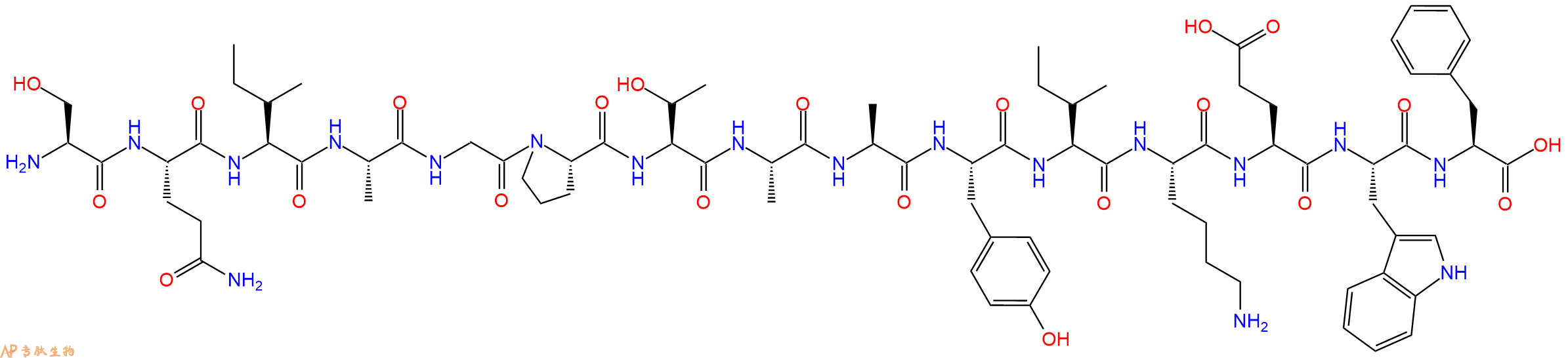 专肽生物产品H2N-Ser-Gln-Ile-Ala-Gly-Pro-Thr-Ala-Ala-Tyr-Ile-Lys-Glu-Trp-Phe-OH