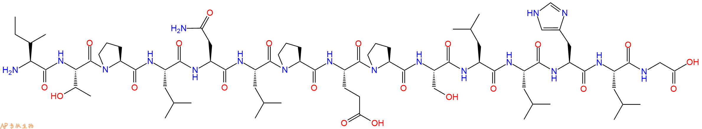 专肽生物产品H2N-Ile-Thr-Pro-Leu-Asn-Leu-Pro-Glu-Pro-Ser-Leu-Leu-His-Leu-Gly-OH