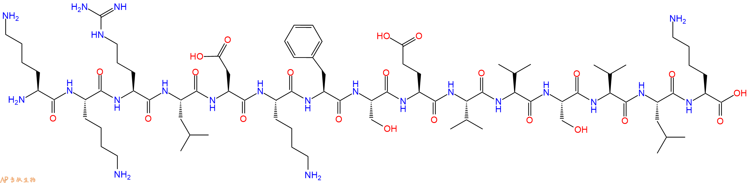 专肽生物产品H2N-Lys-Lys-Arg-Leu-Asp-Lys-Phe-Ser-Glu-Val-Val-Ser-Val-Leu-Lys-OH
