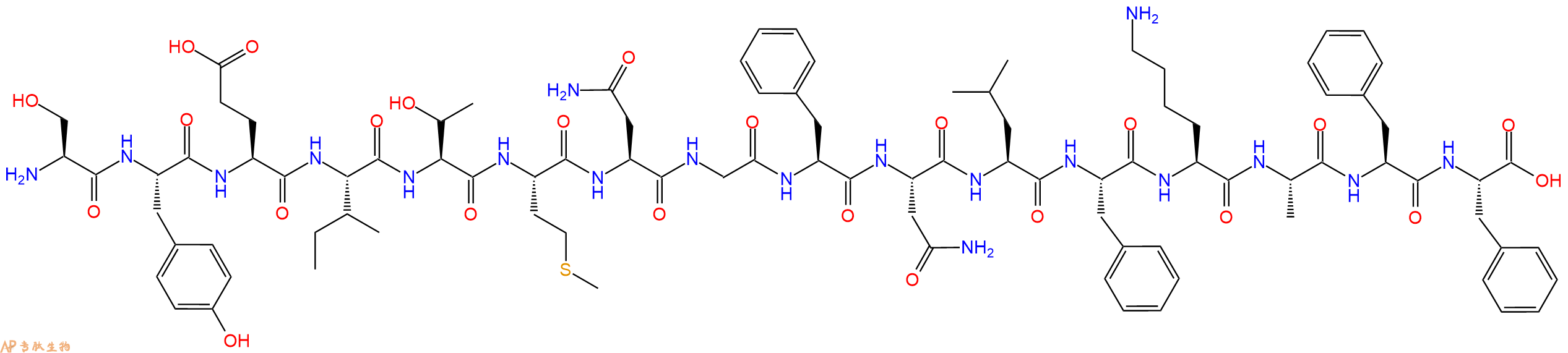 专肽生物产品H2N-Ser-Tyr-Glu-Ile-Thr-Met-Asn-Gly-Phe-Asn-Leu-Phe-Lys-Ala-Phe-Phe-OH