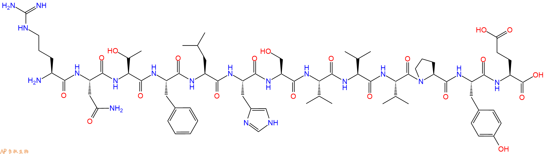 专肽生物产品H2N-Arg-Asn-Thr-Phe-Leu-His-Ser-Val-Val-Val-Pro-Tyr-Glu-OH