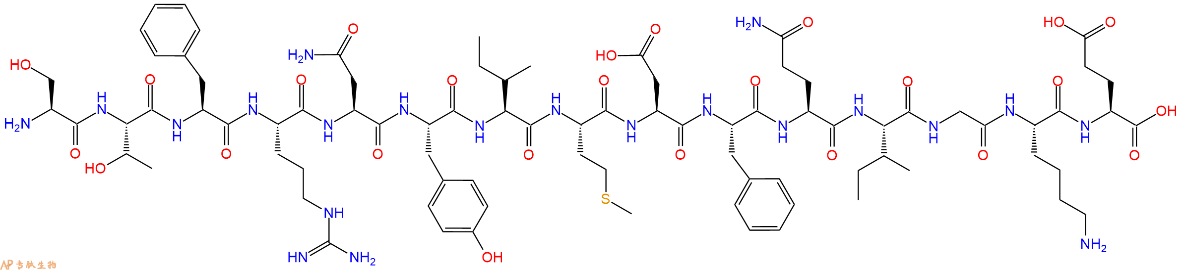 专肽生物产品H2N-Ser-Thr-Phe-Arg-Asn-Tyr-Ile-Met-Asp-Phe-Gln-Ile-Gly-Lys-Glu-OH