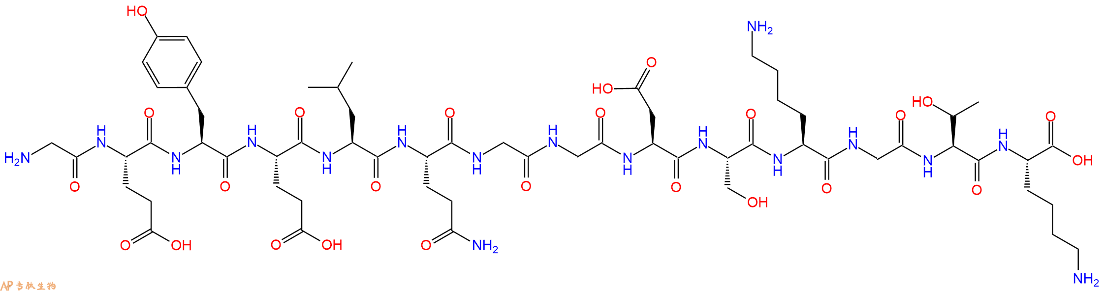 专肽生物产品H2N-Gly-Glu-Tyr-Glu-Leu-Gln-Gly-Gly-Asp-Ser-Lys-Gly-Thr-Lys-OH