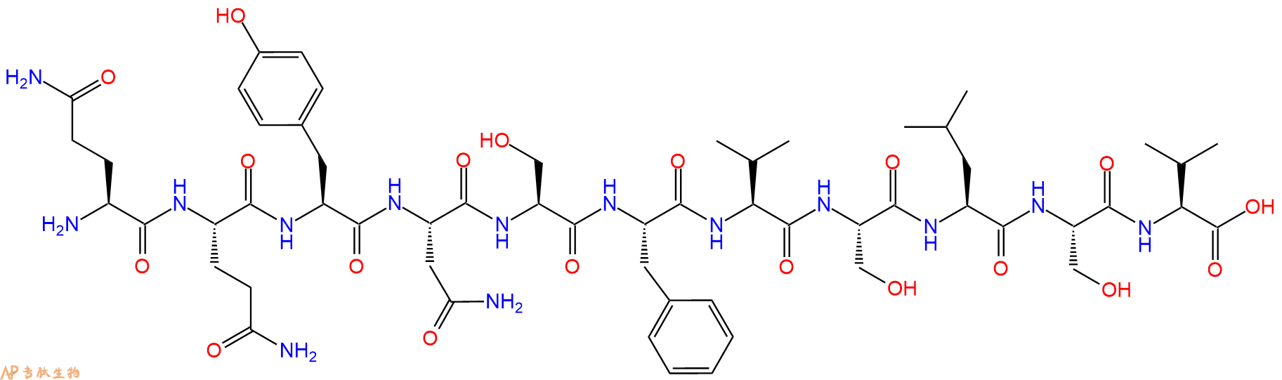 专肽生物产品H2N-Gln-Gln-Tyr-Asn-Ser-Phe-Val-Ser-Leu-Ser-Val-OH