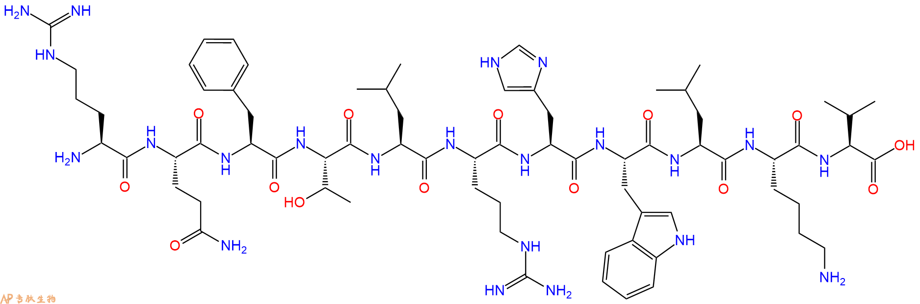 专肽生物产品H2N-Arg-Gln-Phe-Thr-Leu-Arg-His-Trp-Leu-Lys-Val-OH
