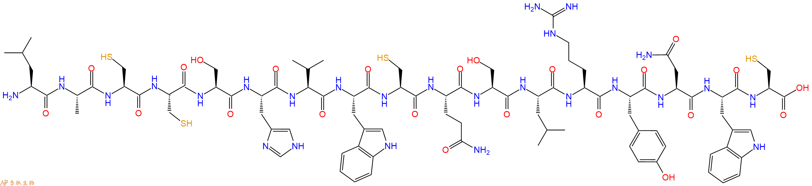 专肽生物产品H2N-Leu-Ala-Cys-Cys-Ser-His-Val-Trp-Cys-Gln-Ser-Leu-Arg-Tyr-Asn-Trp-Cys-OH