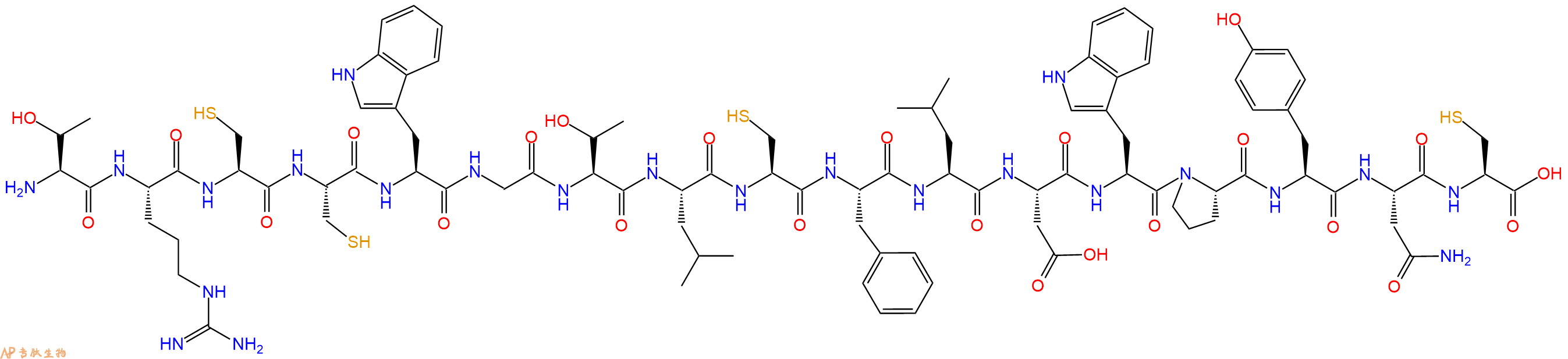 专肽生物产品H2N-Thr-Arg-Cys-Cys-Trp-Gly-Thr-Leu-Cys-Phe-Leu-Asp-Trp-Pro-Tyr-Asn-Cys-OH