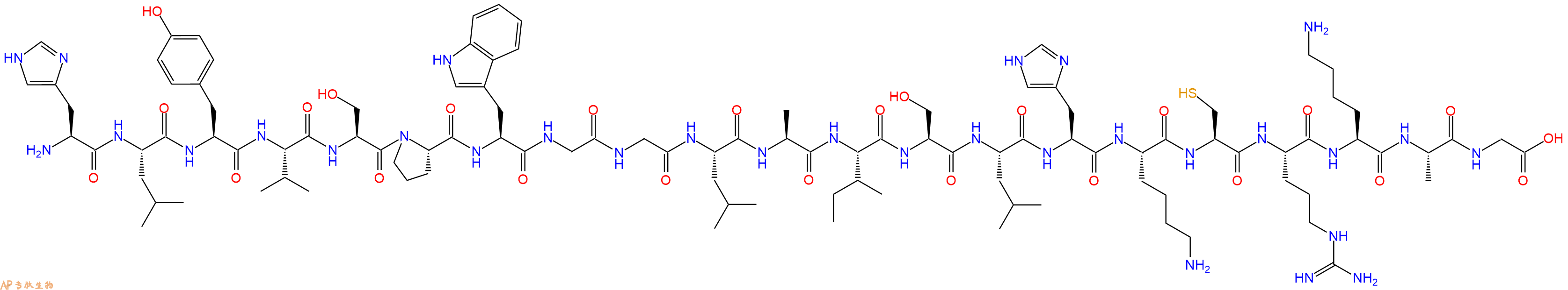 专肽生物产品H2N-His-Leu-Tyr-Val-Ser-Pro-Trp-Gly-Gly-Leu-Ala-Ile-Ser-Leu-His-Lys-Cys-Arg-Lys-Ala-Gly-OH