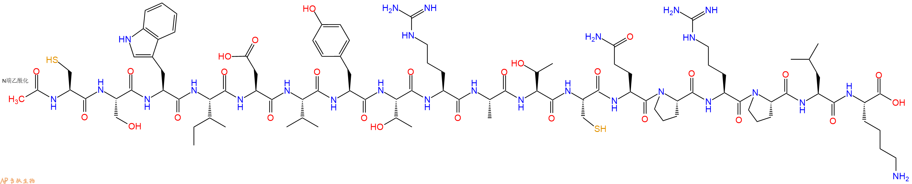 专肽生物产品Ac-Cys-Ser-Trp-Ile-Asp-Val-Tyr-Thr-Arg-Ala-Thr-Cys-Gln-Pro-Arg-Pro-Leu-Lys-OH