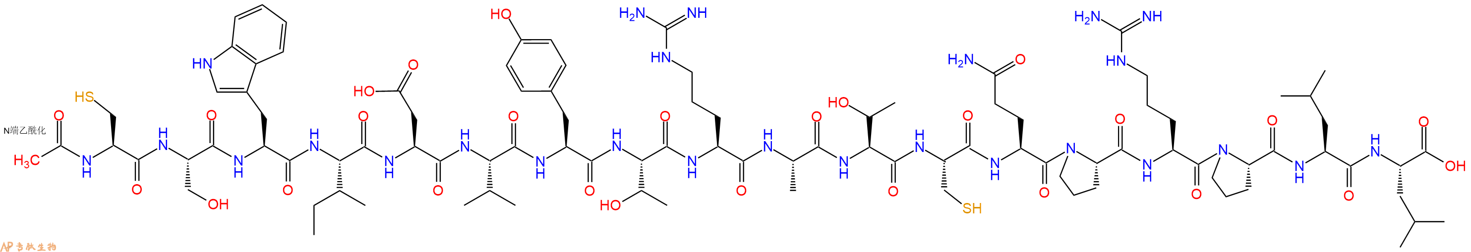 专肽生物产品Ac-Cys-Ser-Trp-Ile-Asp-Val-Tyr-Thr-Arg-Ala-Thr-Cys-Gln-Pro-Arg-Pro-Leu-Leu-OH