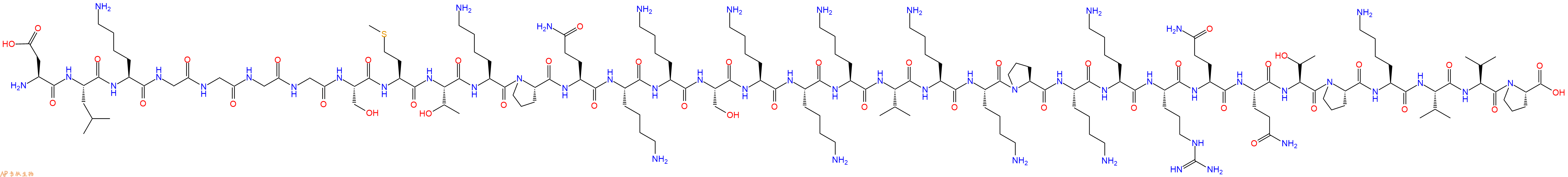 专肽生物产品H2N-Asp-Leu-Lys-Gly-Gly-Gly-Gly-Ser-Met-Thr-Lys-Pro-Gln-Lys-Lys-Ser-Lys-Lys-Lys-Val-Lys-Lys-Pro-Lys-Lys-Arg-Gln-Gln-Thr-Pro-Lys-Val-Val-Pro-OH