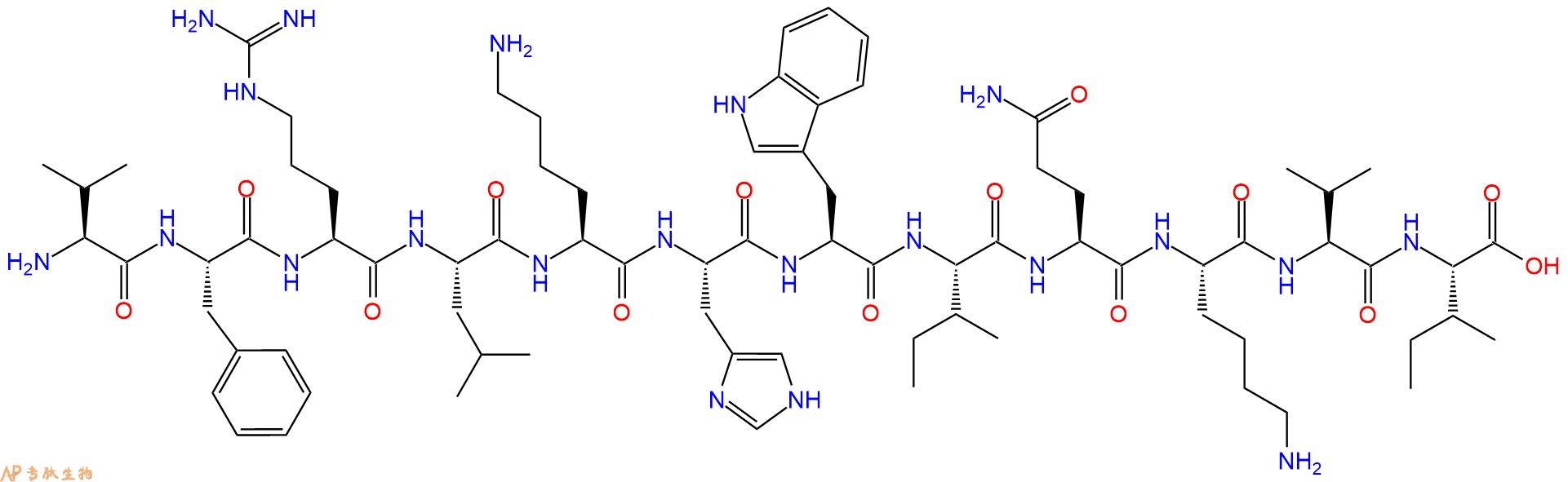 专肽生物产品H2N-Val-Phe-Arg-Leu-Lys-His-Trp-Ile-Gln-Lys-Val-Ile-OH