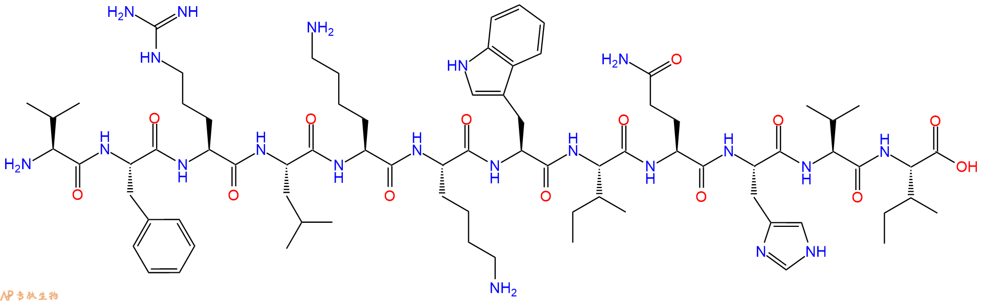 专肽生物产品H2N-Val-Phe-Arg-Leu-Lys-Lys-Trp-Ile-Gln-His-Val-Ile-OH