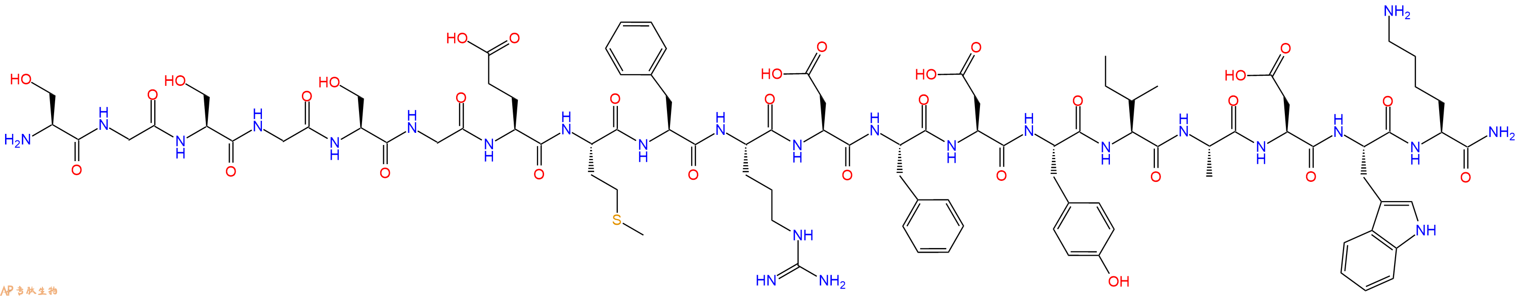专肽生物产品H2N-Ser-Gly-Ser-Gly-Ser-Gly-Glu-Met-Phe-Arg-Asp-Phe-Asp-Tyr-Ile-Ala-Asp-Trp-Lys-CONH2