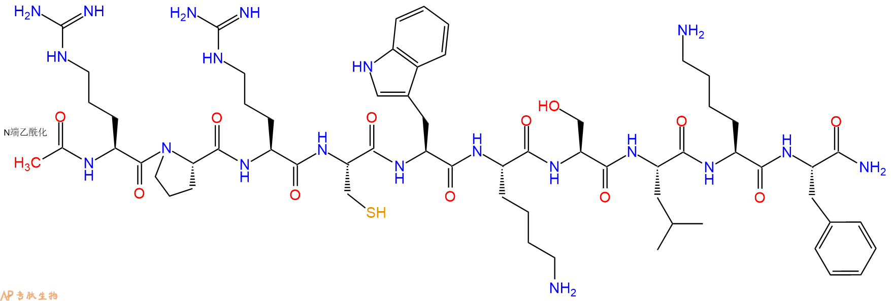 专肽生物产品Ac-Arg-Pro-Arg-Cys-Trp-Lys-Ser-Leu-Lys-Phe-CONH2