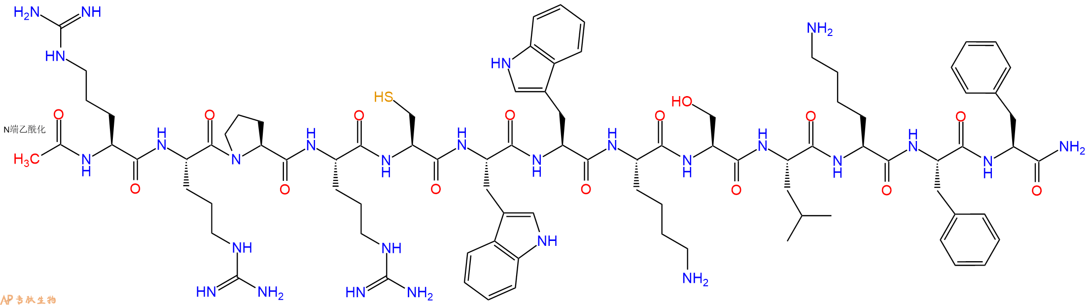专肽生物产品Ac-Arg-Arg-Pro-Arg-Cys-Trp-Trp-Lys-Ser-Leu-Lys-Phe-Phe-CONH2