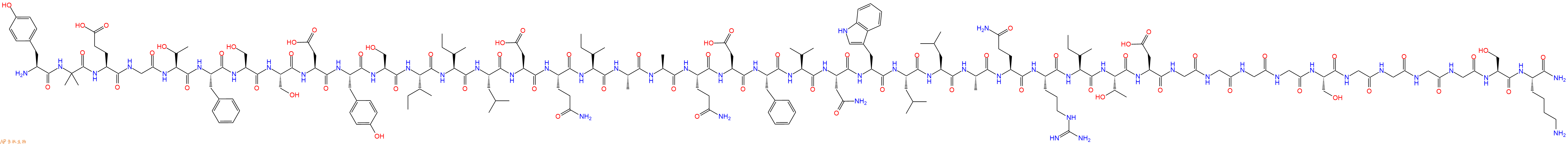 专肽生物产品H2N-Tyr-Aib-Glu-Gly-Thr-Phe-Ser-Ser-Asp-Tyr-Ser-Ile-Ile-Leu-Asp-Gln-Ile-Ala-Ala-Gln-Asp-Phe-Val-Asn-Trp-Leu-Leu-Ala-Gln-Arg-Ile-Thr-Asp-Gly-Gly-Gly-Gly-Ser-Gly-Gly-Gly-Gly-Ser-Lys-CONH2