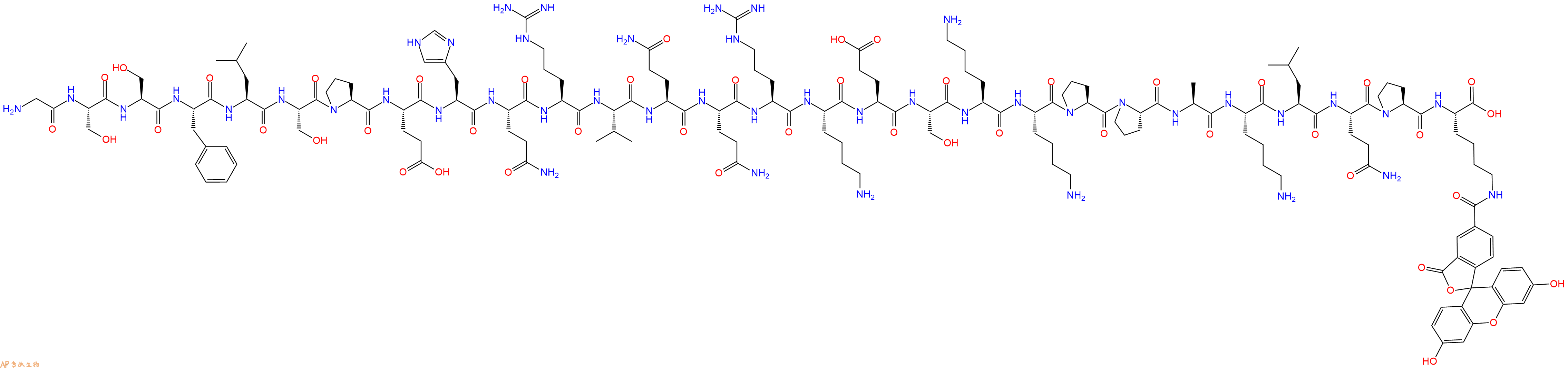 专肽生物产品H2N-Gly-Ser-Ser-Phe-Leu-Ser-Pro-Glu-His-Gln-Arg-Val-Gln-Gln-Arg-Lys-Glu-Ser-Lys-Lys-Pro-Pro-Ala-Lys-Leu-Gln-Pro-Lys(5FAM)-OH