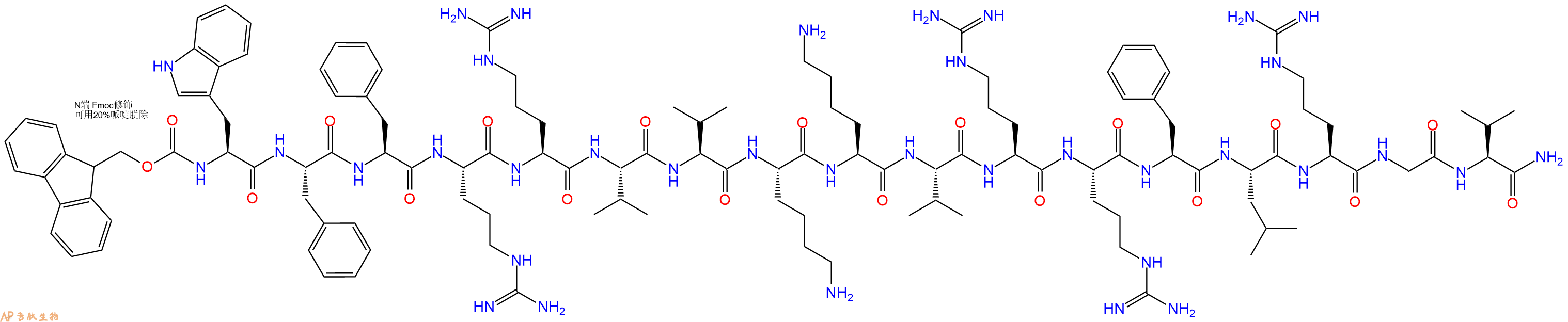 专肽生物产品Fmoc-Trp-Phe-Phe-Arg-Arg-Val-Val-Lys-Lys-Val-Arg-Arg-Phe-Leu-Arg-Gly-Val-CONH2