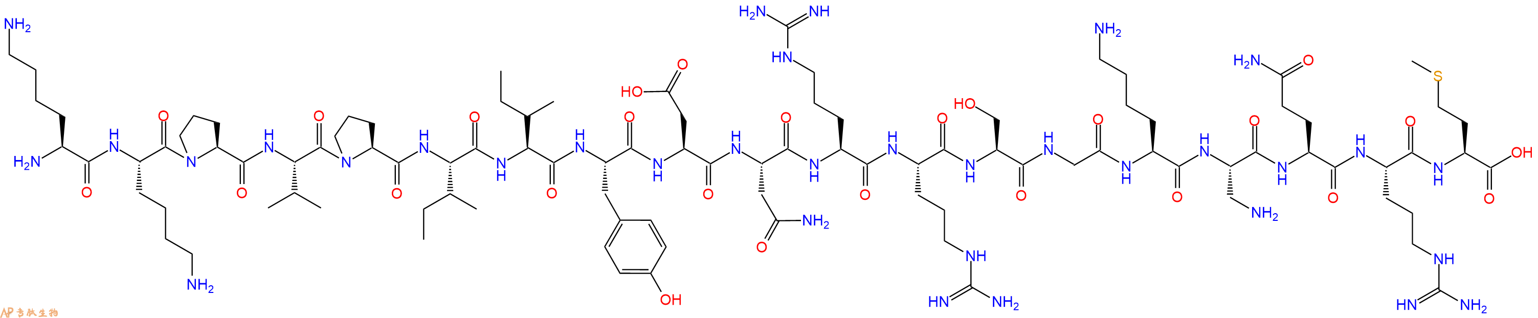 专肽生物产品H2N-Lys-Lys-Pro-Val-Pro-Ile-Ile-Tyr-Asp-Asn-Arg-Arg-Ser-Gly-Lys-Dap-Gln-Arg-Met-OH